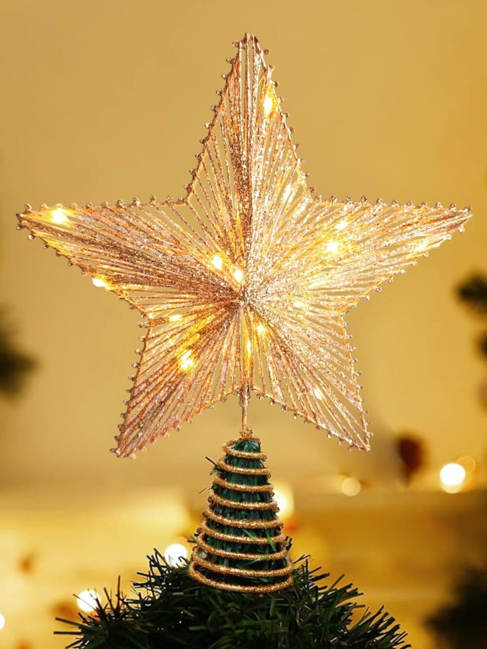Christmas Tree Topper 10" Golden Glittered Star Tree Topper